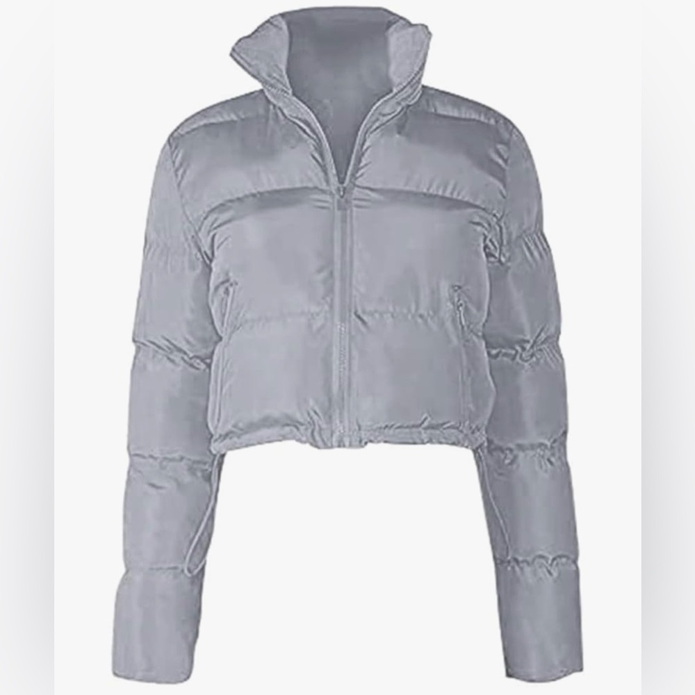 Cropped Puffer Jacket-GRAY